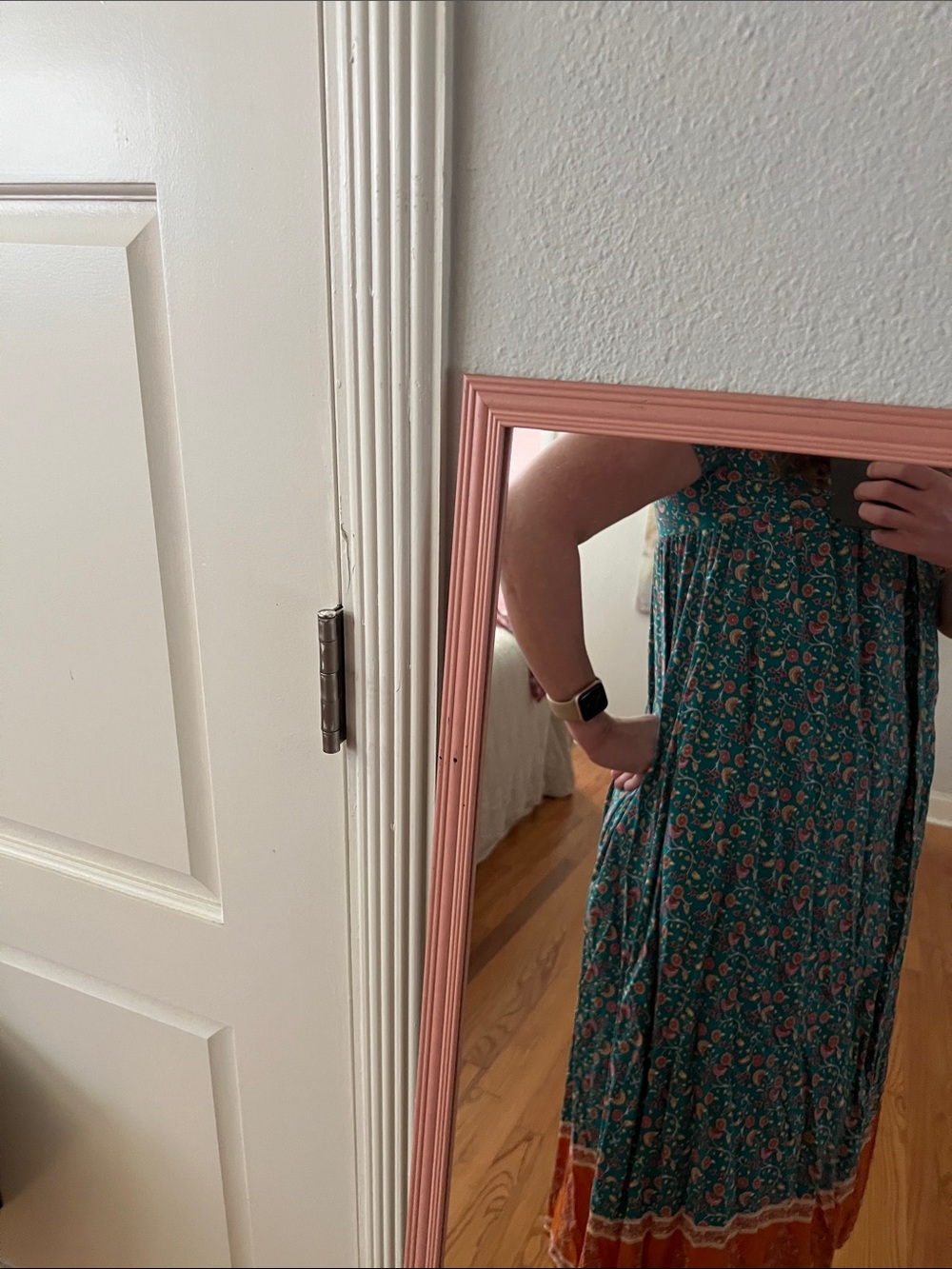 Natural Life Avery Midi Dress Floral Boho V-neck Pockets Turquoise Orange XS - Picture 8 of 15